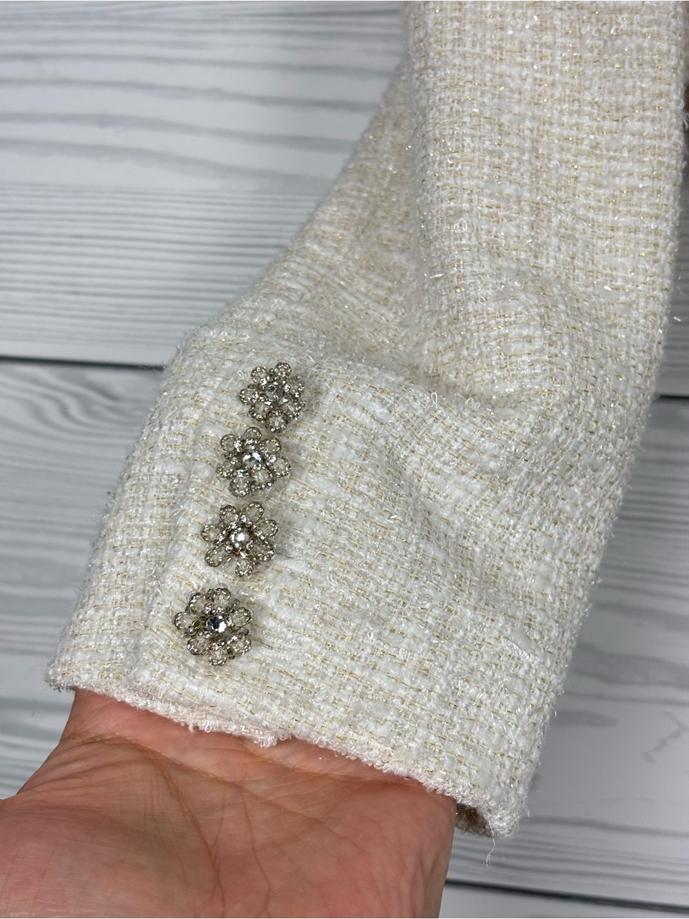 Self-Portrait white Boucle knit cropped blazer jacket size 6 - Picture 3 of 13